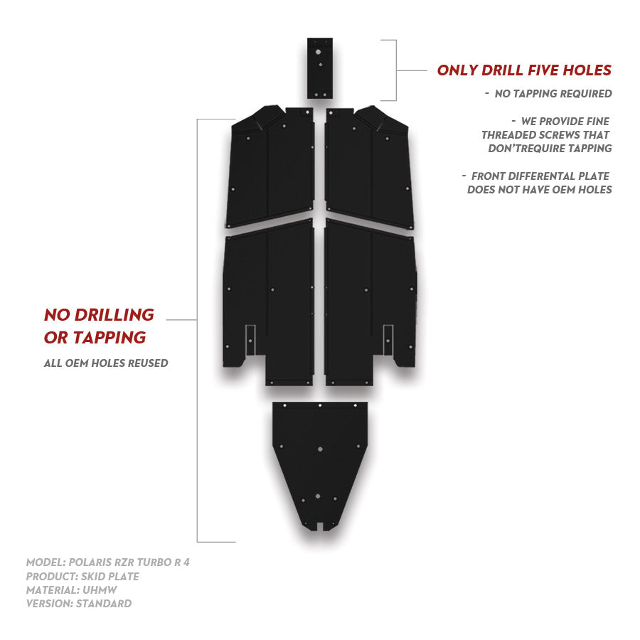 Skid Plate | Standard 6-Piece | UHMW | Polaris RZR Turbo R 4